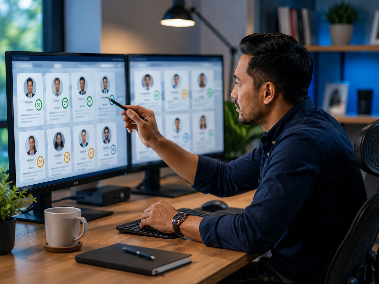 Recruiter reviewing AI-ranked candidate profiles on a dashboard